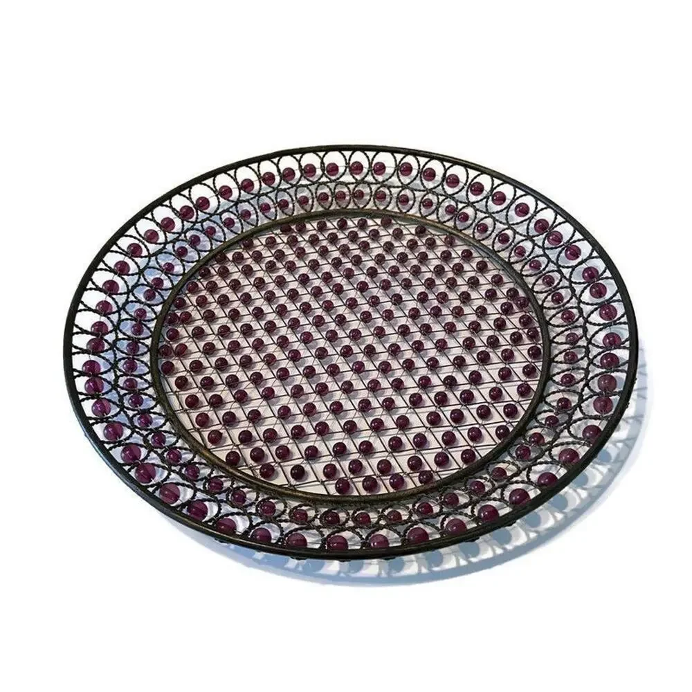 Vtg Purple Beaded Serving Trays 70s Paisley Decorative Set of 2 Hippie 70s